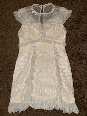 Three Floor Ivory Ruffle Lace Mini Dress
